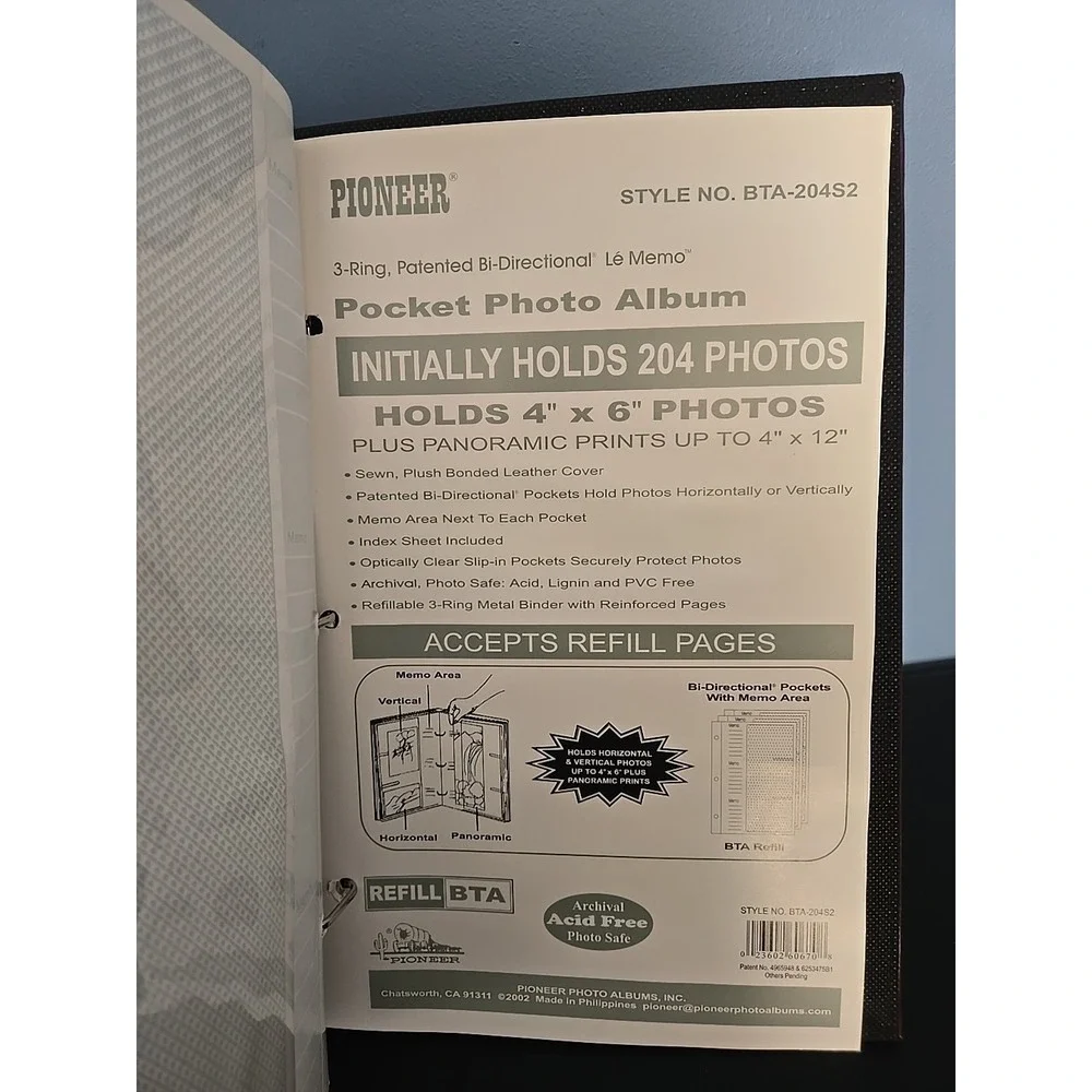 Pioneer Bonded Leather Photo Album Holds 204 (4 X 6) BTA‎ 204S2 New + Scrapbook